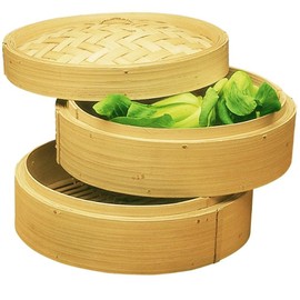 Happy Sales , Three Piece 6 Inch Bamboo Steamer