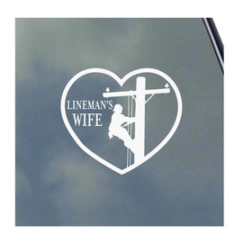 KLO Graphics Lineman's Wife with Heart Vinyl Sticker Decal Lineman Lineworker Powerline Technician Tradesmen Love, White