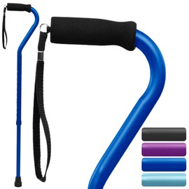 Vive Offset Walking Cane with Comfort-Foam Handle - for Women, Men, Seniors - Lightweight & Adjustable Single Point Walking Stick with a Non-Slip Tip for Stability, Balance, & Support (Blue)