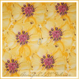 Moda Fabrics BonEful Fabric FQ Cotton Quilt VTG Yellow Pink Dot Sun Flower Spring Garden GIRL