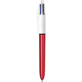 BIC 4 Colours Shine Ballpoint Pens Medium Point (1.0 mm) - Metallic Red Barrel, Box of 12