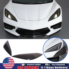 autopart2021 Smoked Black Front Headlight Headlamp Blackout Cover Trim For Corvette C8 20+ US