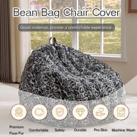 Fluffy Faux Rabbit Fur Bean Bag Chair Cover(No Filler),Cozy Shaggy Bubble Stuffed Animal Storage Large Bean Bag Cover for Bedroom Living Room,Fuzzy Bean Bag Cover Girls Teens Adult,Snow Leopard