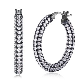 CiNily Hoop Earrings for Women Hypoallergenic, 14K Gold Plated 925 Sterling Silver Lightweight Mult-colors Crystal CZ Chunky Open Hoops Earrings Jewelry Gifts for Sensitive Ears 28mm/1.2", Black Gold