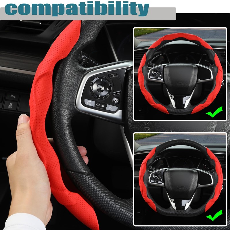GIANT PANDA Leather Steering Wheel Cover, Car Accessories Interior, 3-Piece
