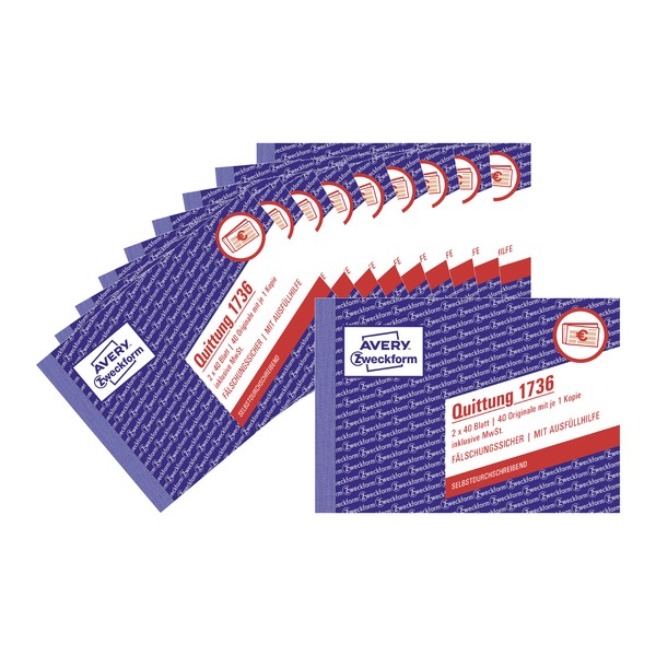 AVERY Zweckform 1736-10 receipt pad (A6 landscape, 2 x 40