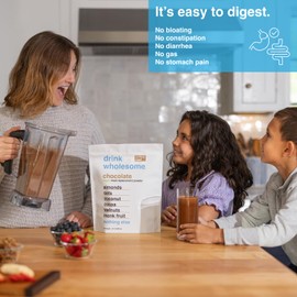 Drink Wholesome Vegan Chocolate Meal Replacement Powder for Sensitive Stomachs | Minimally-Processed, Whole-Food Meal | Additive-Free, Dairy-Free, Gluten-Free | Low Sodium