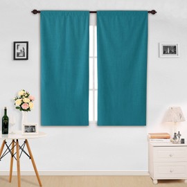 Deconovo Blackout Curtain Liner Thermal Insulated Rod Pocket Curtain Panels with Coating Back Layer Curtains for Living Room 27 Inch x 60 Inch 1 Pair Blue Curtain Hooks Included