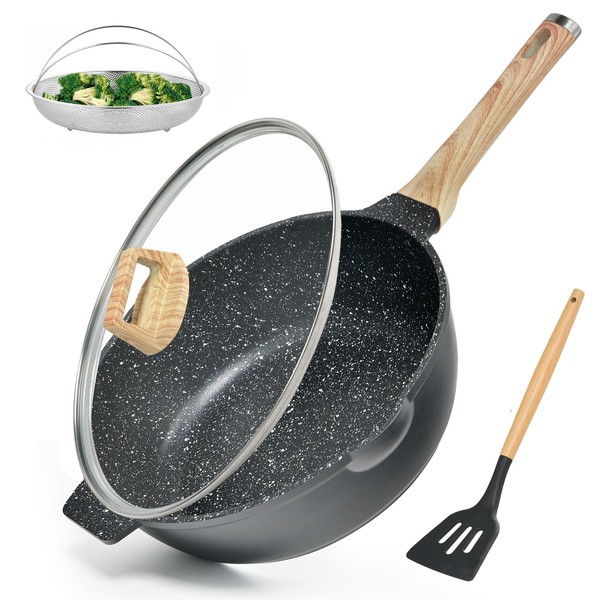 Non Stick Deep Frying Pan with Lid, 12 In /