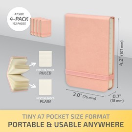 NeatVilla Tiny Notebook 3x4 Small Notepad Pocket Size, A7 Leather Hardcover Mini Notebook, Tear Off Sheet Tiny Notepad with Elastic Band, 4 Pack Mini Pocket Notebook for Nurse Reporter (Pink)