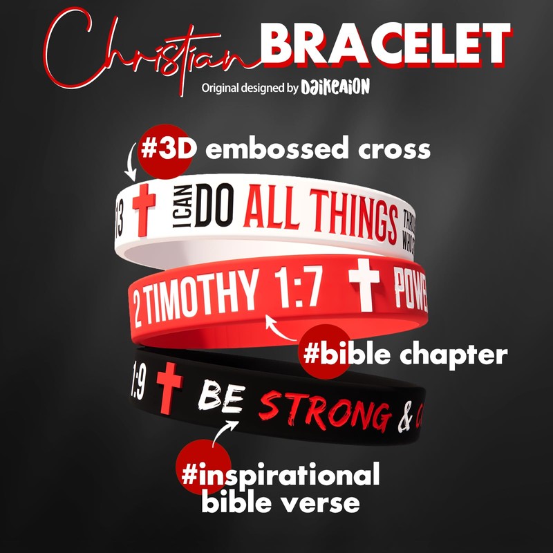 DaikeAion 60pcs Bulk Christian Silicone Wristbands with Inspirational Bible Verse