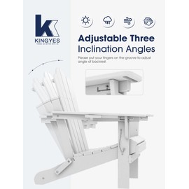KINGYES Folding Adjustable Backrest HDPE Adirondack Chair Set of 2, White