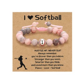 Kvekstio Softball Player Gift, Softball Charm Pink Beaded Adjustable Bracelet for Teams Coaches Fans, Softballs Gifts for Women's Birthday Xmas Graduation, Softballs Enthusiasts - Ideal Sports Gift