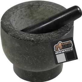 GORILLA GRIP Heavy Duty XL Mortar and Pestle Set with Slip Resistant Base, 4 Cup, 100% Granite Stone Molcajete Guacamole Bowl, Grind Seeds, Spices, Crush Garlic, Kitchen Muddler for Fresh Herbs, Black
