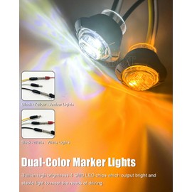 PSEQT 3/4'' Trailer LED Marker Lights Amber to White Dual Color Side Clearance Fender Grille Indicator Lights Waterproof 12V Round Bullet Clear Light for Trailer Truck Pickup ATV UTV RV Van Bus, 10Pcs