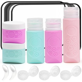 Silicone Travel Bottles 2 3 oz 90 60 40 ml Travel Jars Containers for Toiletries 5 Pack Lotion Liquid Creams Leak Proof TSA Approved Traveling Set Shampoo Body Wash Gel Makeup Skincare Women - Flower