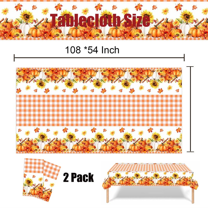 Orielis Plastic Thanksgiving Tablecloths 2 Pack - Fall Table Cloth