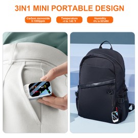 HAKINAKU Portable Carbon Monoxide Detectors [3-in-1] Mini Size CO Monitor with Kickstand & Lanyard 85 dB Alarm [CO Temperature Humidity Sensor] for Indoor Outdoor Camping Travel RV Hotel (Grey)