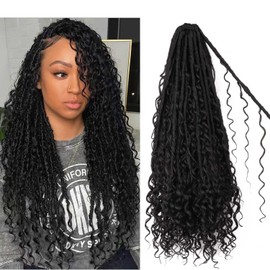 8 Packs Goddess Locs Crochet Hair 18 Inch Boho Faux Locs Curly Ends Bohemian River Locs Crochet Hair for Black Women (1B, 18 Inch(pack of 8))