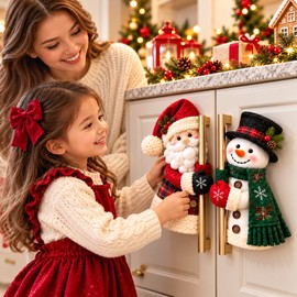 Christmas Refrigerator Handle Covers for Holiday Decorating – Plush Santa & Snowman Set for Festive Kitchen Décor
