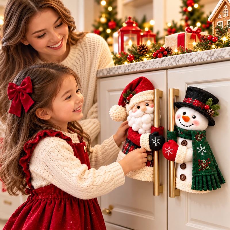 Christmas Refrigerator Handle Covers for Holiday Decorating – Plush Santa