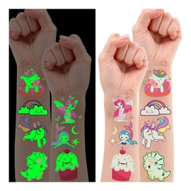 Leesgel Tattoo Children Girls Pack of 140 Luminous Children's Tattoo Stickers Children Mixed Styles Children's Tattoos Girls Party Bags Children's Birthday Decoration Girls Children