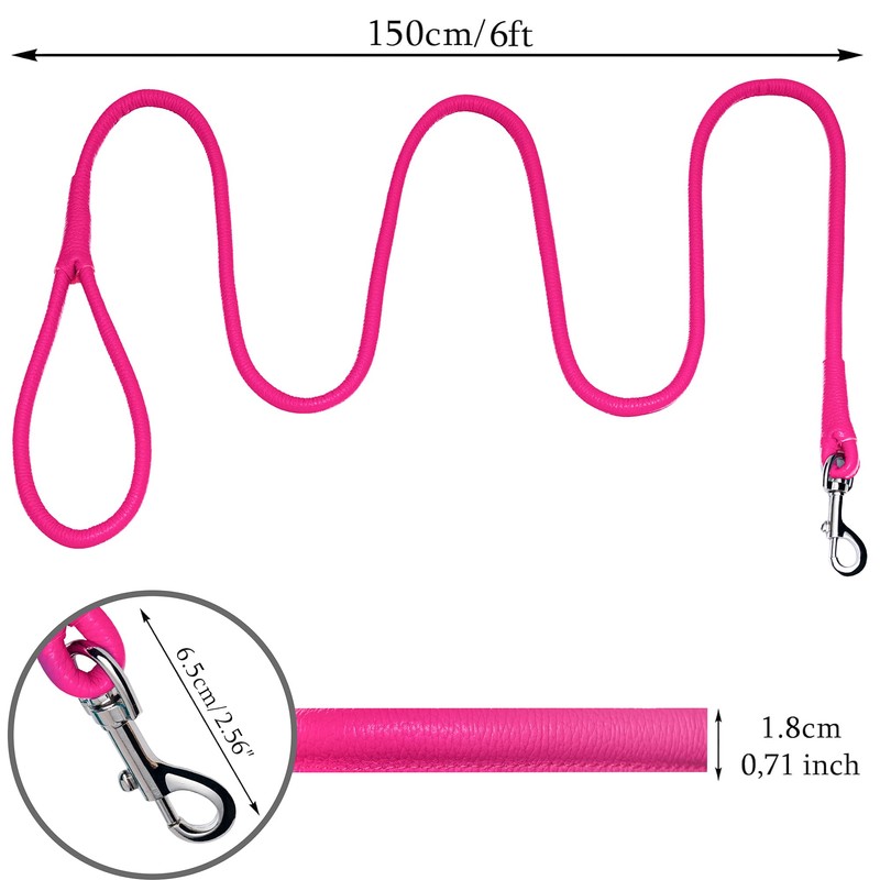 OOPSDOGGY Rolled Leather Dog Lead 6ft Heavy Duty Training Leash