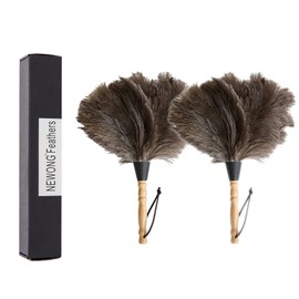 2 plumeros de plumas de avestruz naturales con mango de madera, plumas de avestruz naturales para limpieza del hogar y acabado de oficina (2 unidades, longitud 14 pulgadas
