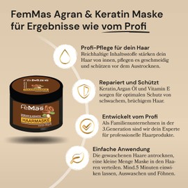 FemMas Argan & Keratin Hair Mask with Vegetable Oils and Proteins, Argan Oil Hair Mask, Rich Protein Hair Mask for Healthy, Smooth Hair, Hairdresser Quality, 300 ml in New Design
