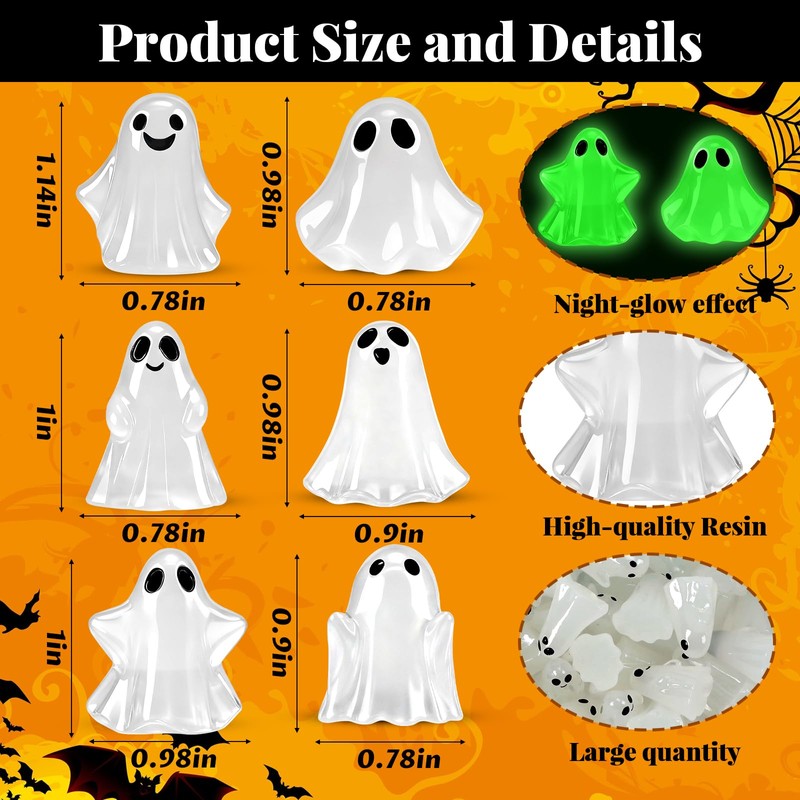 80Pcs Mini Luminous Ghost Figurines 6 Style Glow in The
