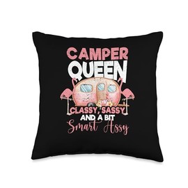 Camper Queen Classy Sassy Smart Funny Women Girls Camping RV Throw Pillow