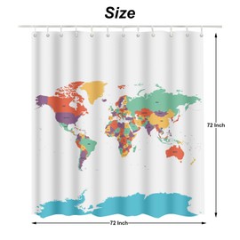 Moslion World Map Shower Curtains Bathroom Curtain Waterproof with Hooks 72x72 Inch for Men Women Boys Girls