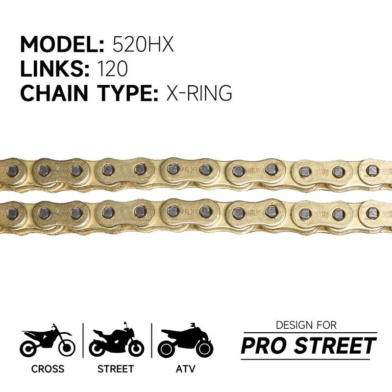 HILAKE Gold 520 X-Ring Chain 120 Links with Connecting Master