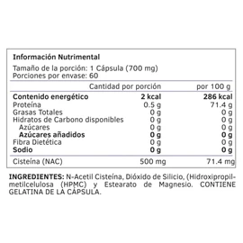Vitamin Boutique Nac L - Cisteína 60 cápsulas de 700mg