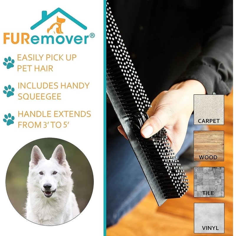 FURemover Original Pet Hair Rubber Broom with Squeegee, with 58”