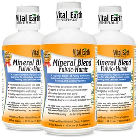 Vital Earth Minerals Fulvic Humic Mineral Blend Liquid 3-Pack – Fulvic Acid Supplement with 70+ Trace Minerals, Electrolytes for Recovery, Balance & Energy, 32 Oz Ea + 1 Oz Cup Ea