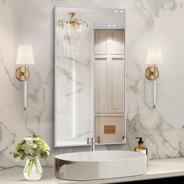 COFENY 48x24In Silver Bathroom Mirror for Wall, Brushed Nickel Rectangle Mirrors with Metal Frame, Bathroom Rectangular Mirror Modern Wall Mirror for Bedroom Living Room, Hangs Horizontal or Vertical