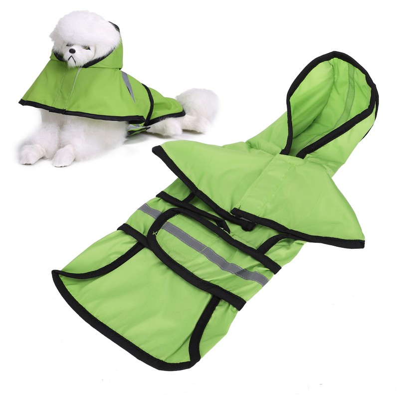 Dog Raincoat Polyester Pet Rain Cape Jacket Reflective Stripe Waterproof