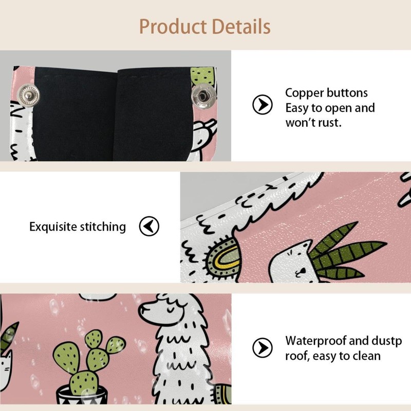 2 Pack Tissue Box Cover Holder, Cute Alpaca Rectangle Leather