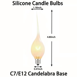 Silicone Dipped Candle Bulbs, 5W Night Light Bulbs, C7/E12 Candelabra Base - Clear Country Style for Christmas Chandelier, Electric Window Candle - 120V, 12 Pack