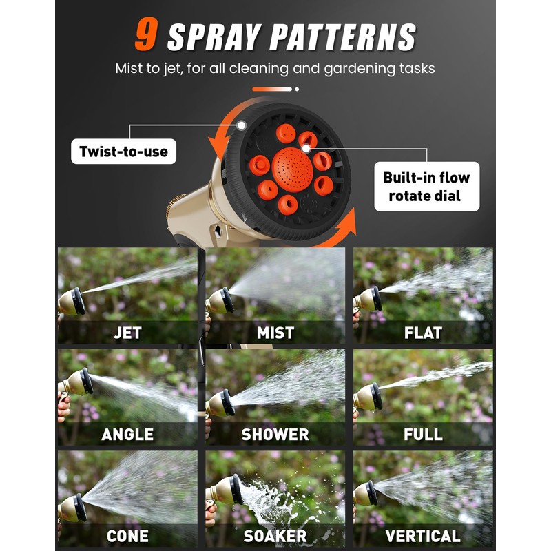 RAINPOINT Garden Hose Nozzle, Hose Sprayer Nozzle with 9 Spray