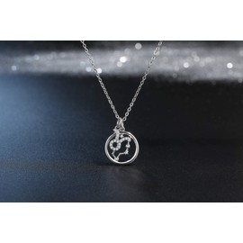 Qings Ladies’ 925 Silver Necklace - 12 Zodiac Sign Pendant with Star - Cubic Zirconia Jewellery for Women and Girls - 44 cm + 3.5 cm Long, Silver