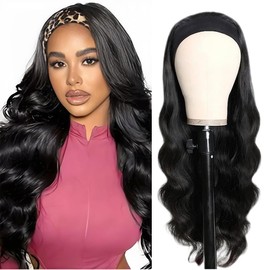 Perücke mit Stirnband, Echthaar, brasilianische Perücke, natürlich, gewellt, 150 % Dichte, Glueless-Wig, Damen, Body Wave, menschliches Haar, Haarband, natürliche Farbe, 55,8 cm