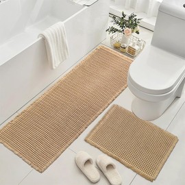Zealish Large Waffle Bath Mat Set, Ultra Soft Bath Rugs for Washroom Floor, Non Slip Bath Mats for Bathroom Floor, Machine Washable Bathroom Rugs with Tassels (17"×24" and 18"×30")