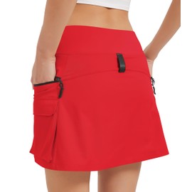 Idtswch - Falda cargo de 40,6 cm de cintura alta para mujer con bolsillos con cierre, secado rápido para golf y entrenamiento, Rojo -, Small