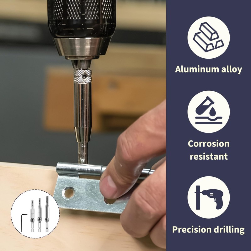 3pcs Self Centering Drill Bit Set, Hinge Pilot Hole Drill