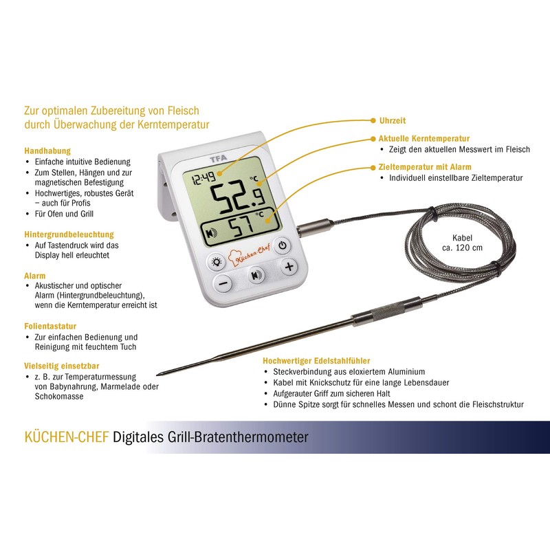 TFA Dostmann 14.1510.02 Kitchen-Chef Digital Meat And Oven Thermometer with