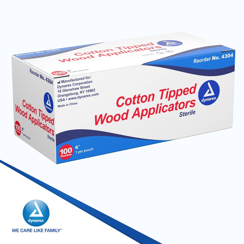 Dynarex 6-Inch Sterile Cotton Tipped Applicators - Single-Use Wooden Cotton