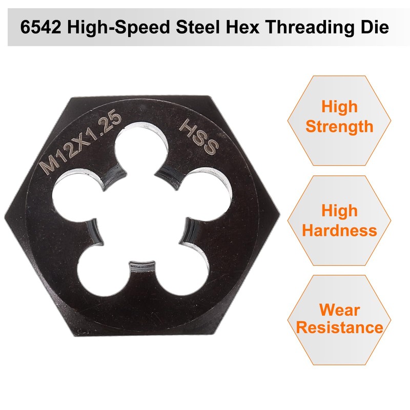 sourcing map Hex Threading Die M12 x 1.25 Metric Thread