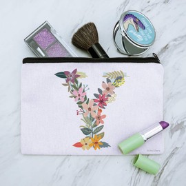 Letter Y Floral Monogram Initial Makeup Cosmetic Bag Organizer Pouch